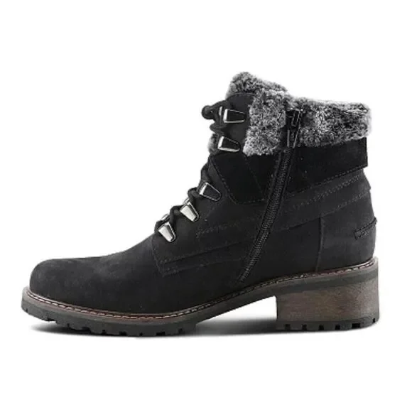Spring Step Cini Bootie Women 8 Black Leather Faux Fur Collar Ankle Boot ZPO1697